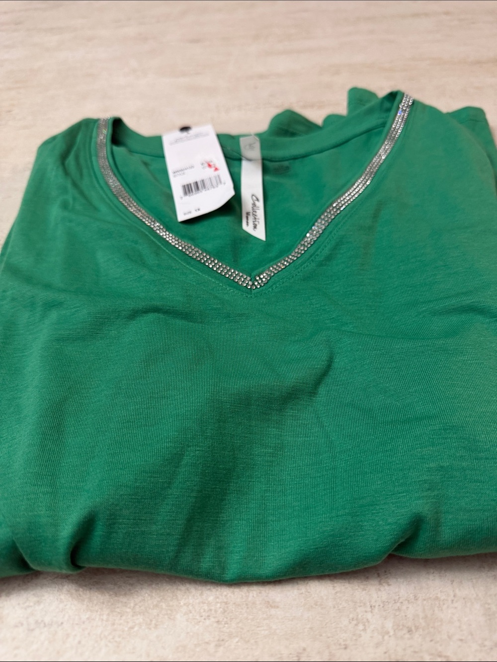 NY Collection Green Short-Sleeve Tee with Silver Trim